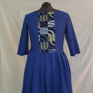 HANDMADE BLUE AND AFRICAN PRINT SKATER DRESS